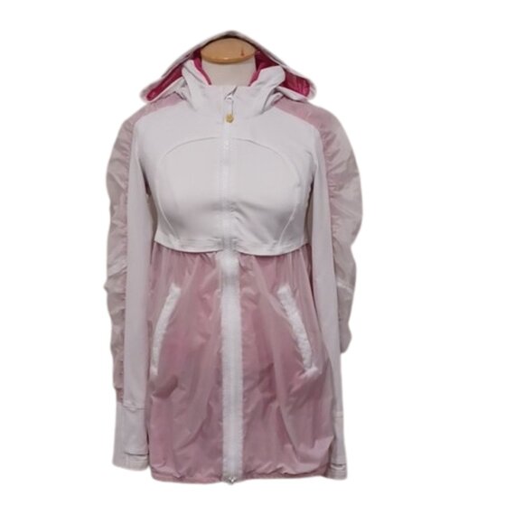 Lululemon White/Hot Pink Transparent Hooded Windbreaker- Sz. 6 - Picture 1 of 14
